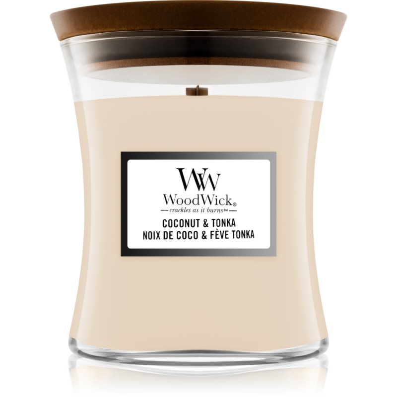 

Woodwick Coconut & Tonka aроматична свічка з дерев'яним гнітом
