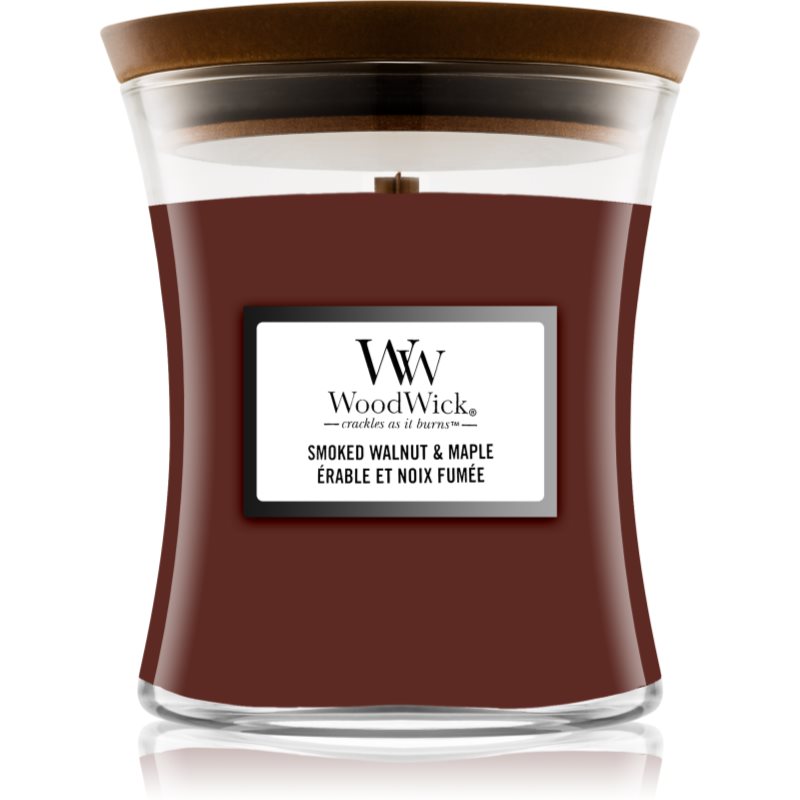 Woodwick Smoked Walnut & Maple lumânare parfumată cu fitil din lemn 85 g