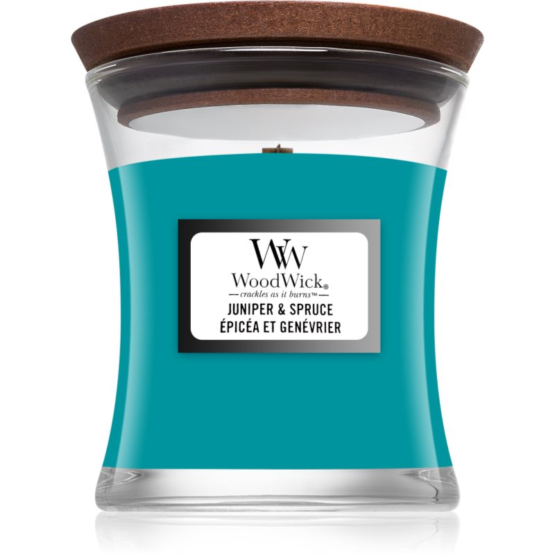 

Woodwick Juniper & Spruce aроматична свічка з дерев'яним гнітом