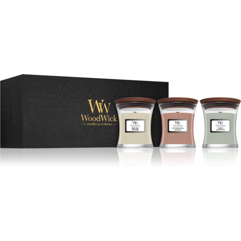 Woodwick Fireside & White Teak & Stone Wash Suede Gift Set With Wooden Wick (gift Box) 1 Pc