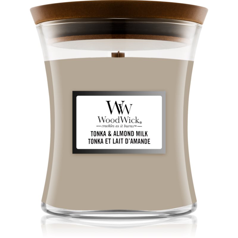 

Woodwick Tonka & Almond Milk aроматична свічка з дерев'яним гнітом