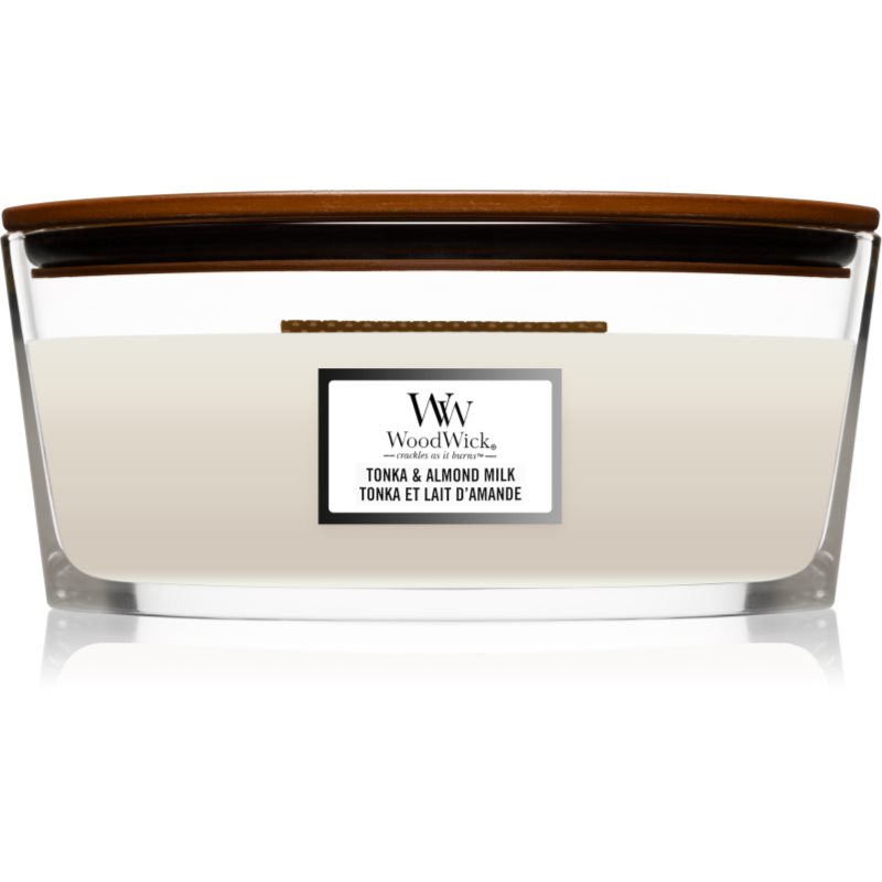

Woodwick Tonka & Almond Milk aроматична свічка з дерев'яним гнітом (hearthwick