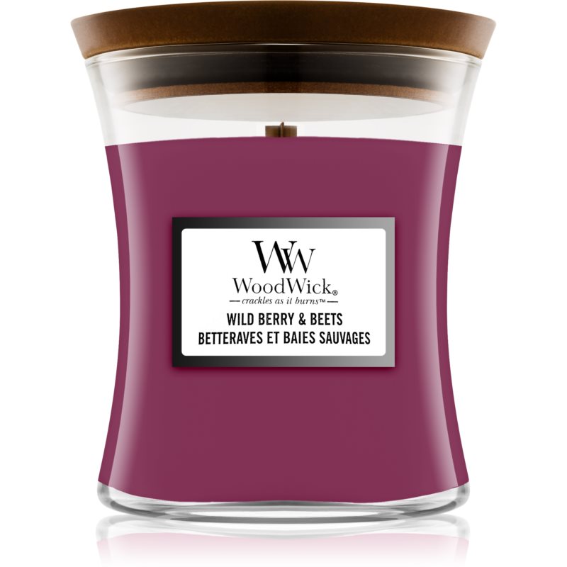 Woodwick Wild Berry & Beets mirisna svijeća s drvenim fitiljem 275 g