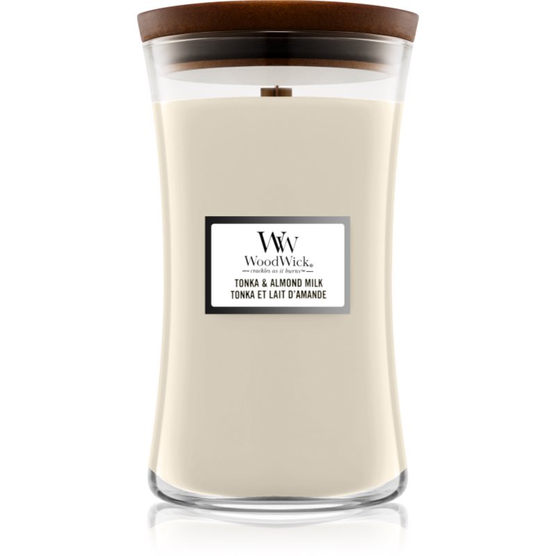 

Woodwick Tonka & Almond Milk aроматична свічка з дерев'яним гнітом