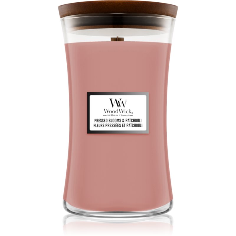 Woodwick Pressed Blooms & Patchouli mirisna svijeća s drvenim fitiljem 609,5 g