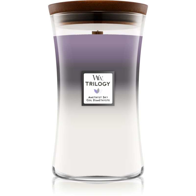 Woodwick Trilogy Amethyst Sky scented candle with wooden wick 609,5 g
