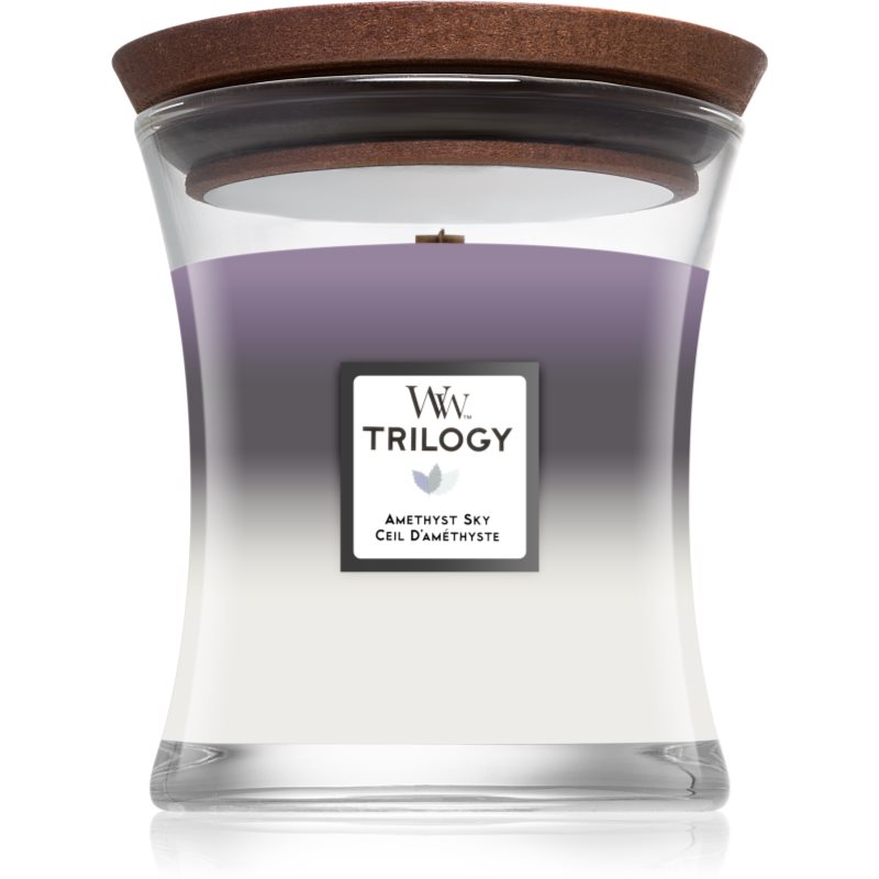Woodwick Trilogy Amethyst Sky scented candle with wooden wick 275 g
