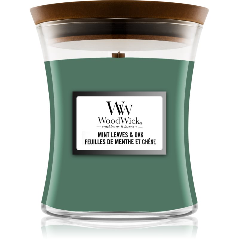 Woodwick Mint Leaves & Oak scented candle with wooden wick 275 g
