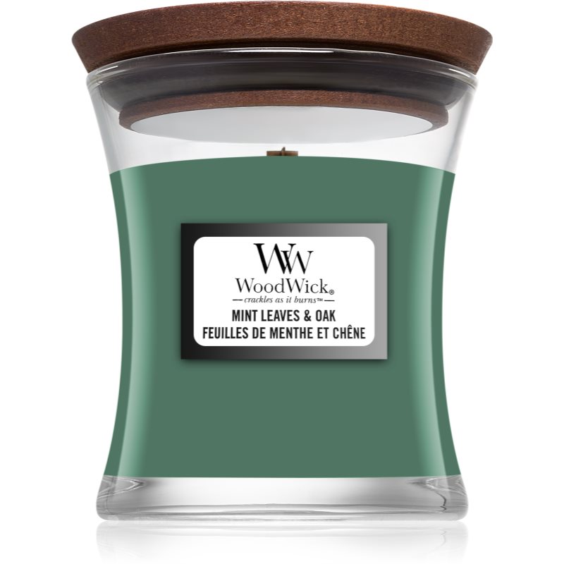 Woodwick Mint Leaves & Oak scented candle with wooden wick 85 g
