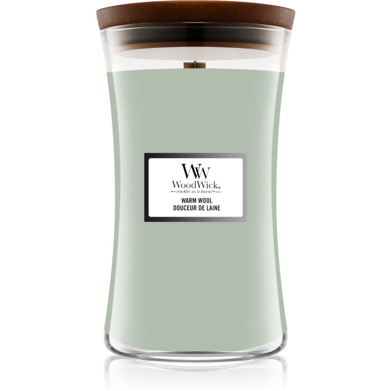 Woodwick Warm Wool mirisna svijeća s drvenim fitiljem 610 g