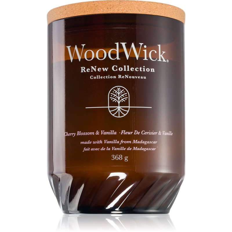 Woodwick Cherry Blossom & Vanilla dišeča sveča z lesenim stenjem 368 g