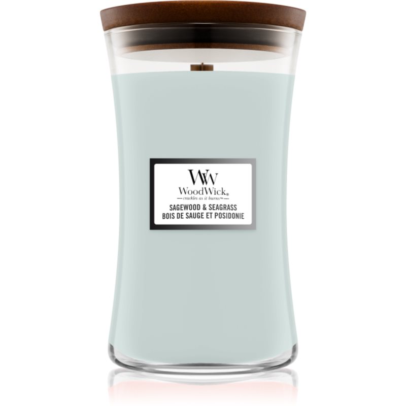 Woodwick Sagewood & Seagrass scented candle with wooden wick 609 g
