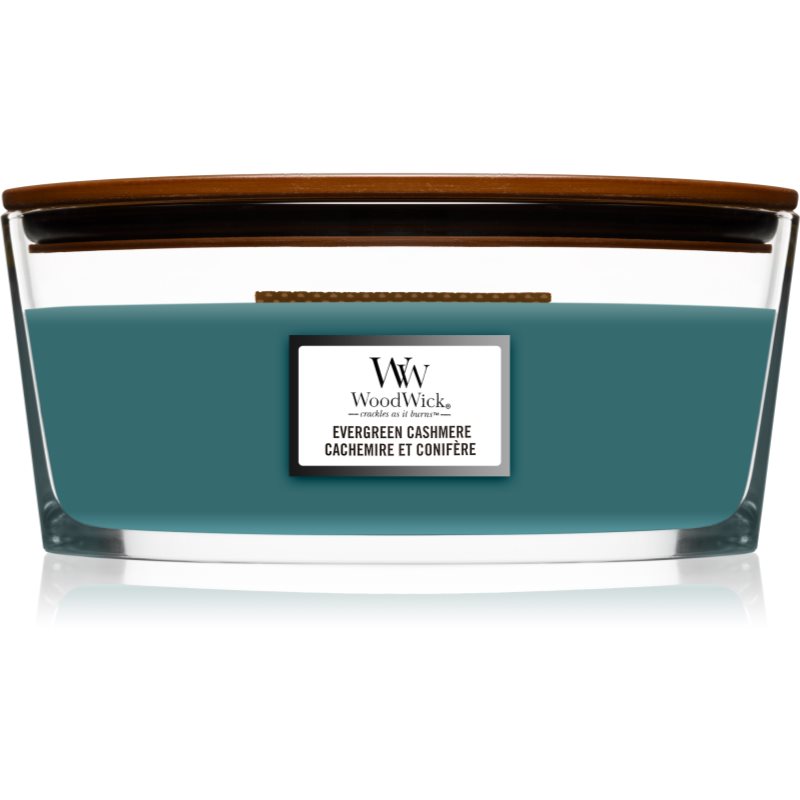 Woodwick Evergreen Cashmere scented candle with wooden wick (hearthwick) 453,6 g
