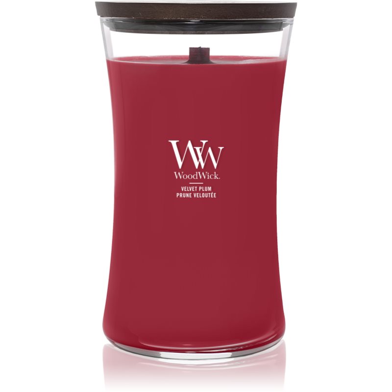 Woodwick Velvet Plum ароматна свещ с дървен фитил 275 гр.