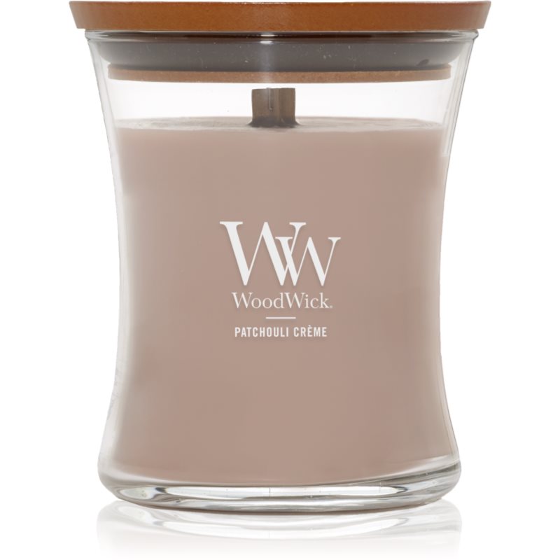 Woodwick Patchouli Créme scented candle with wooden wick 275 g