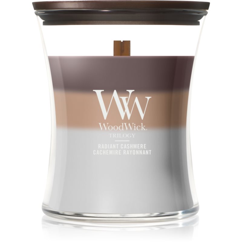 Woodwick Trilogy Radiant Cashmere ароматна свещ с дървен фитил 275 гр.