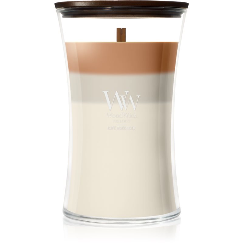 Woodwick Trilogy Café Macchiato candela profumata con stoppino in legno 610 g