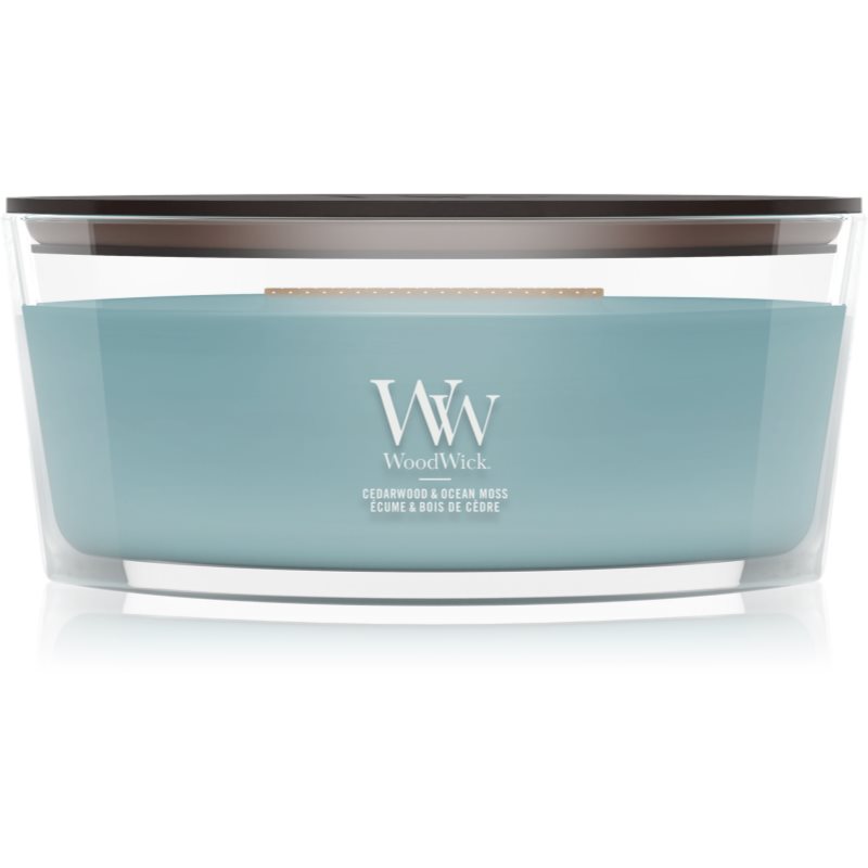 Woodwick Cedarwood & Ocean Moss lumânare parfumată cu fitil din lemn 453.6 g