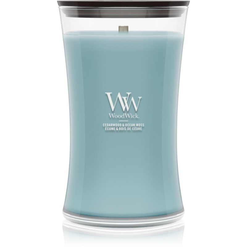 Woodwick Cedarwood & Ocean Moss candela profumata con stoppino in legno 610 g