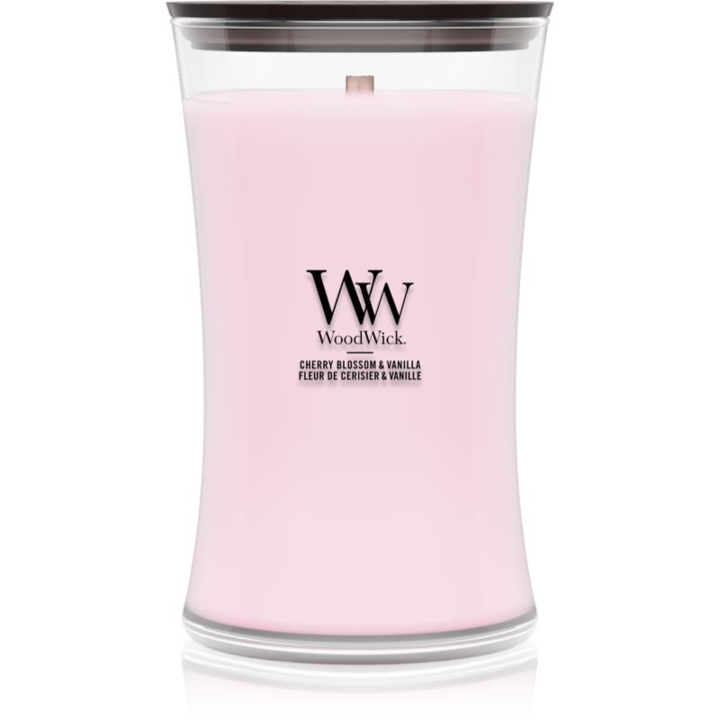 Woodwick Cherry Blossom & Vanilla candela profumata con stoppino in legno 610 g