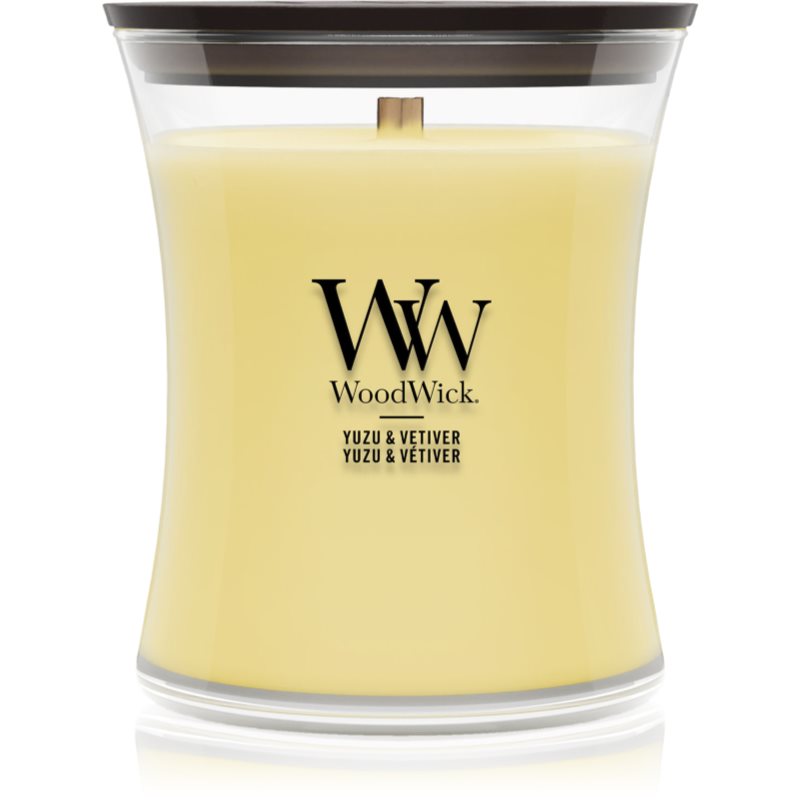 Woodwick Yuzu & Vetiver vonná svíčka s dřevěným knotem 275 g