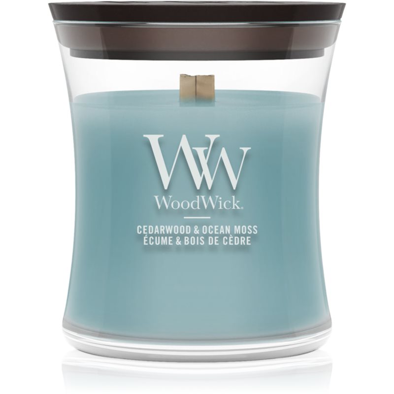 Woodwick Cedarwood & Ocean Moss candela profumata con stoppino in legno 85 g