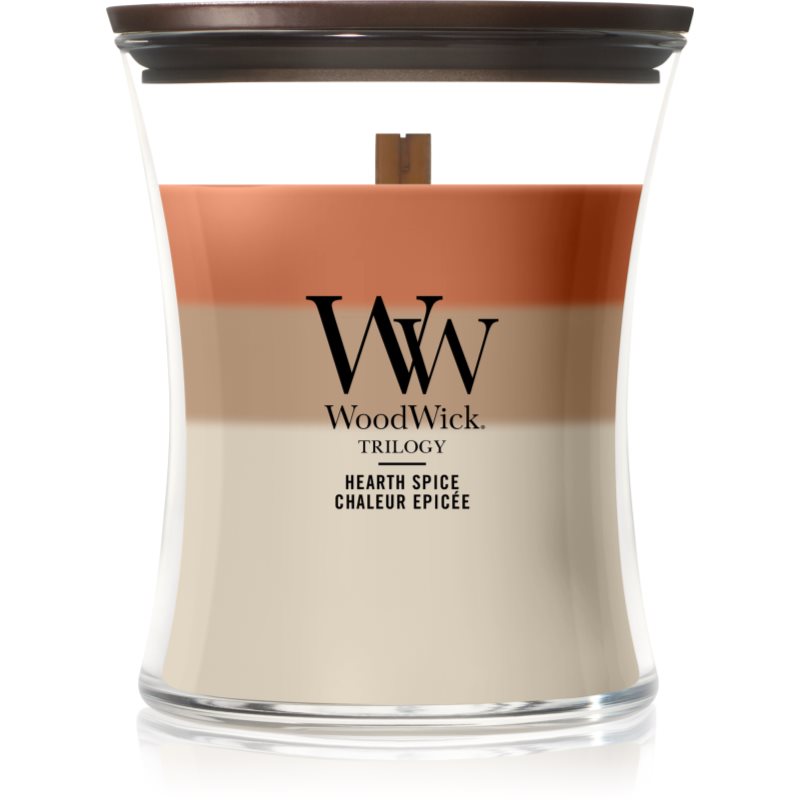 Woodwick Trilogy Hearth Spice lõhnaküünal puidust taht 275 g
