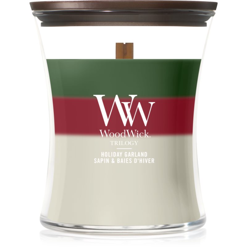 Woodwick Trilogy Holiday Garland mirisna svijeća s drvenim fitiljem 275 g