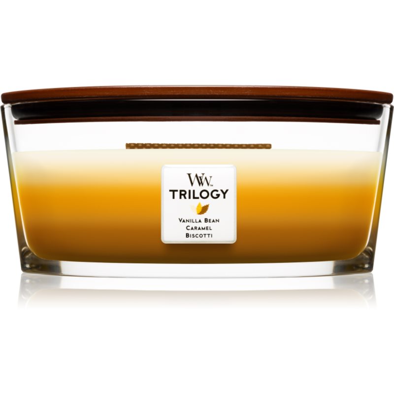 Woodwick Trilogy Cafe Sweets scented candle with wooden wick (hearthwick) 453.6 g
