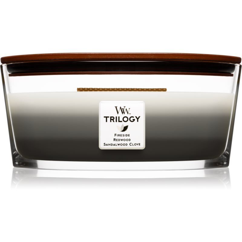 

Woodwick Trilogy Warm Woods aроматична свічка з дерев'яним гнітом (hearthwick