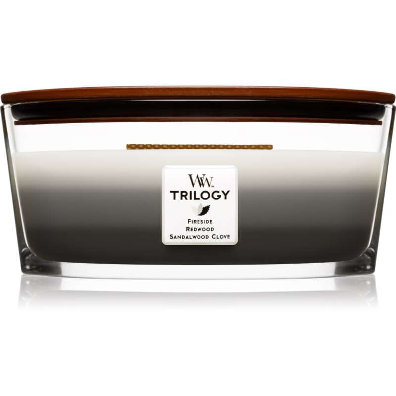 Woodwick Trilogy Warm Woods scented candle with wooden wick (hearthwick) 453.6 g
