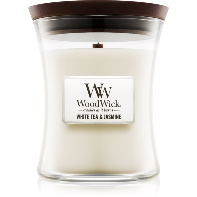 Woodwick White Tea & Jasmine scented candle with wooden wick 275 g
