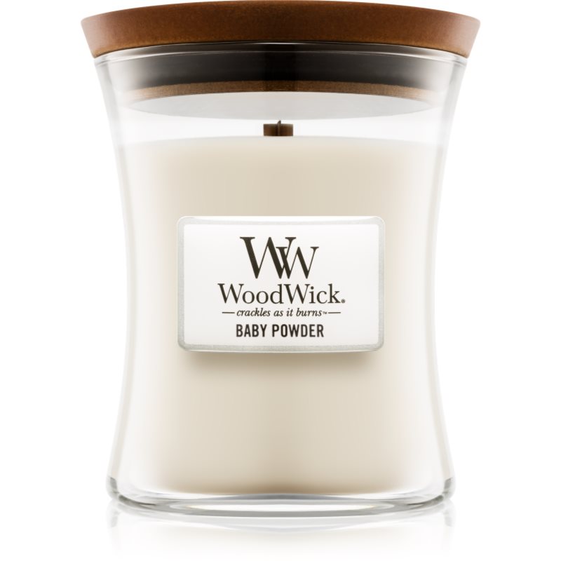 

Woodwick Baby Powder aроматична свічка з дерев'яним гнітом
