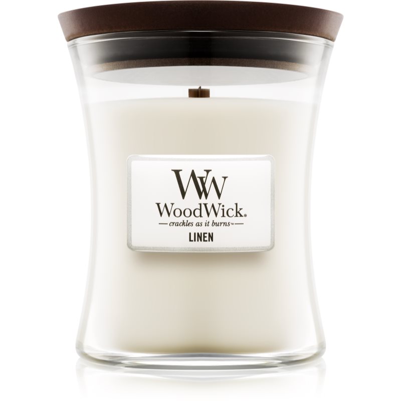 Woodwick Linen mirisna svijeća s drvenim fitiljem 275 g