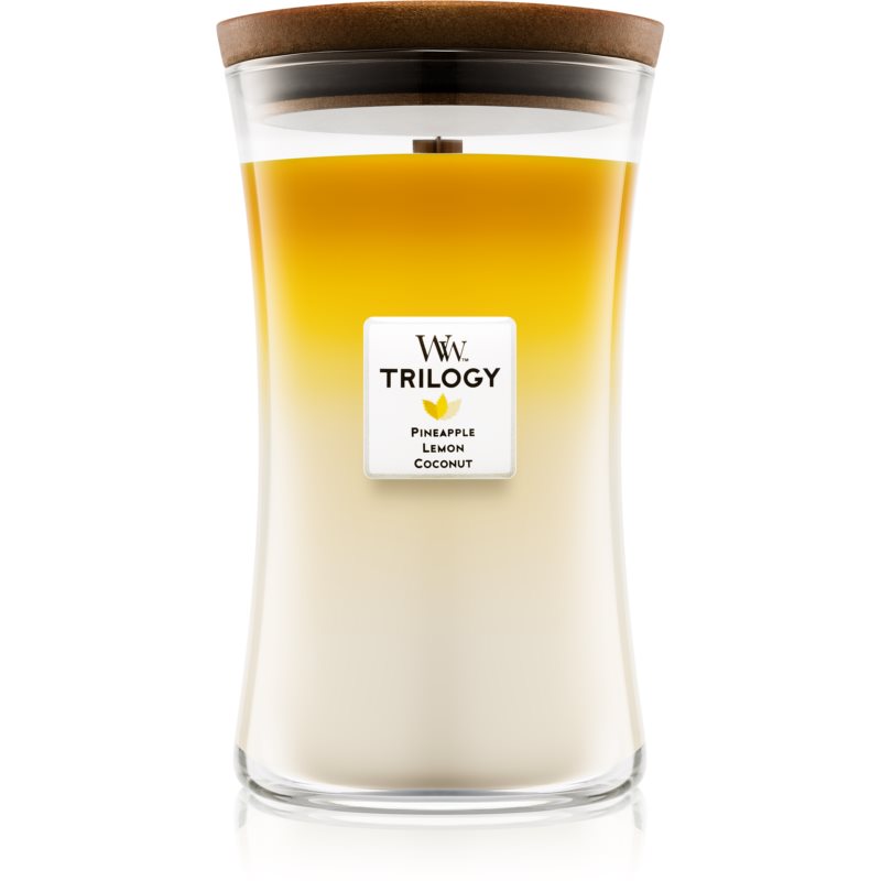 Woodwick Trilogy Fruits of Summer scented candle with wooden wick 609,5 g
