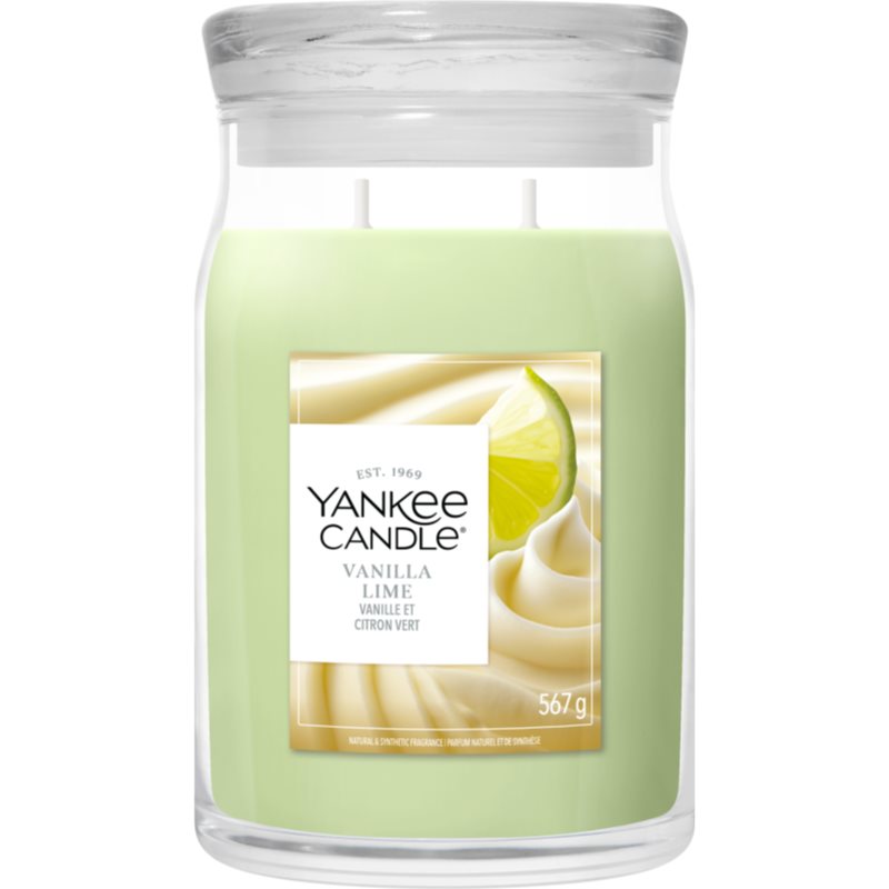 Svíčka Yankee Candle Vanilla Lime, zelený vosk s ilustracemi