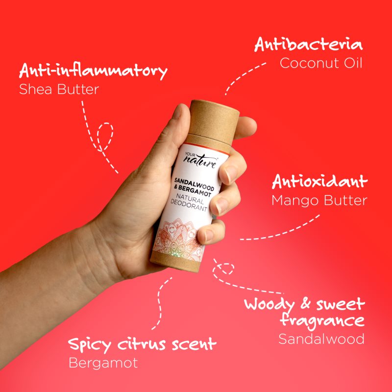 Your Nature Natural Deodorant Déodorant Solide Sandalwood & Bergamot 70 G