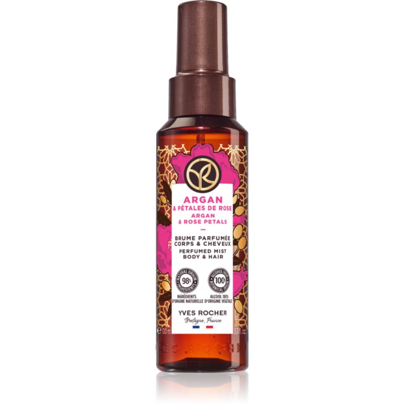 Yves Rocher Bain de Nature spray parfumat pentru corp și păr pentru femei Argan & Rose Petals 100 ml