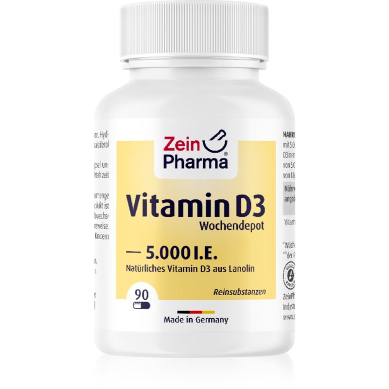 ZeinPharma Vitamin D3 5000 I.E. Wochendepot Kapseln für die normale Funktion des Immunsystems, gesunde Knochen und Muskelaktivität 18 g