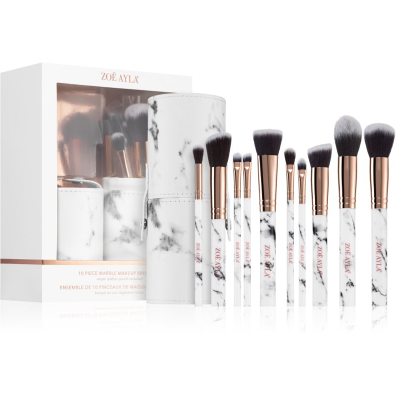 Zoe Ayla Makeup Brush Set Marble 10 Piece makeup brush set with a pouch
