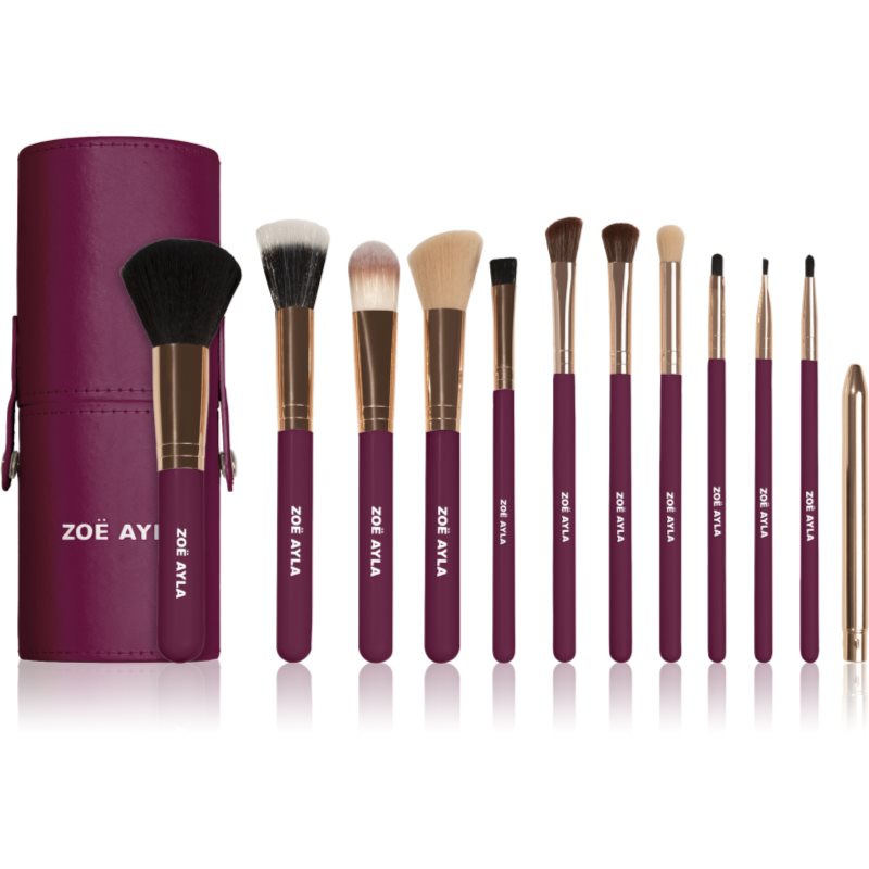 Zoë Ayla 12 Piece Makeup Brush Set Dark Plum makeup brush set with a pouch