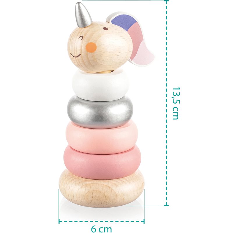 Zopa Wooden Unicorn пірамідка з кружалець з деревини Pink 1 кс