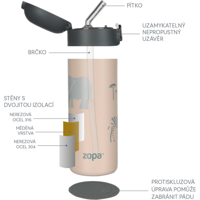 Zopa Thermo Bottle with Drinking Spout termoska s brčkem Dino 400 ml (obrázek 5)