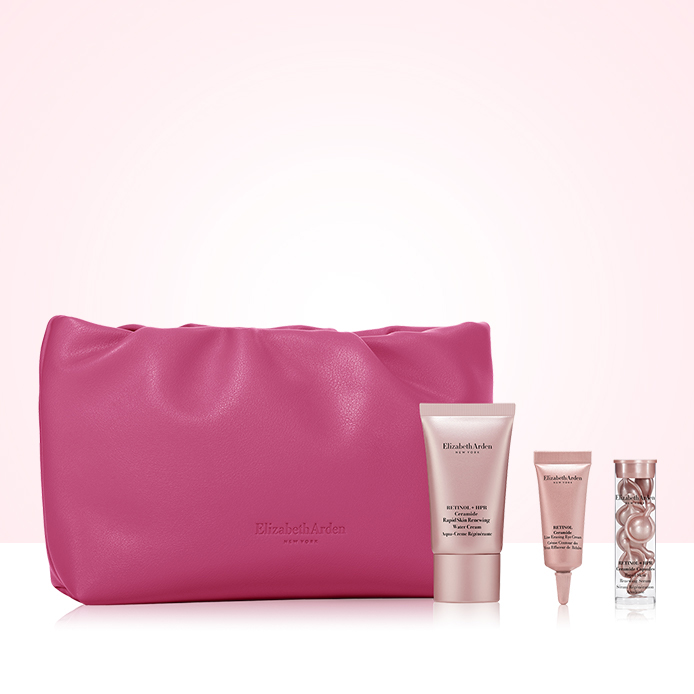 Um nécessaire cheio de produtos Elizabeth Arden como oferta