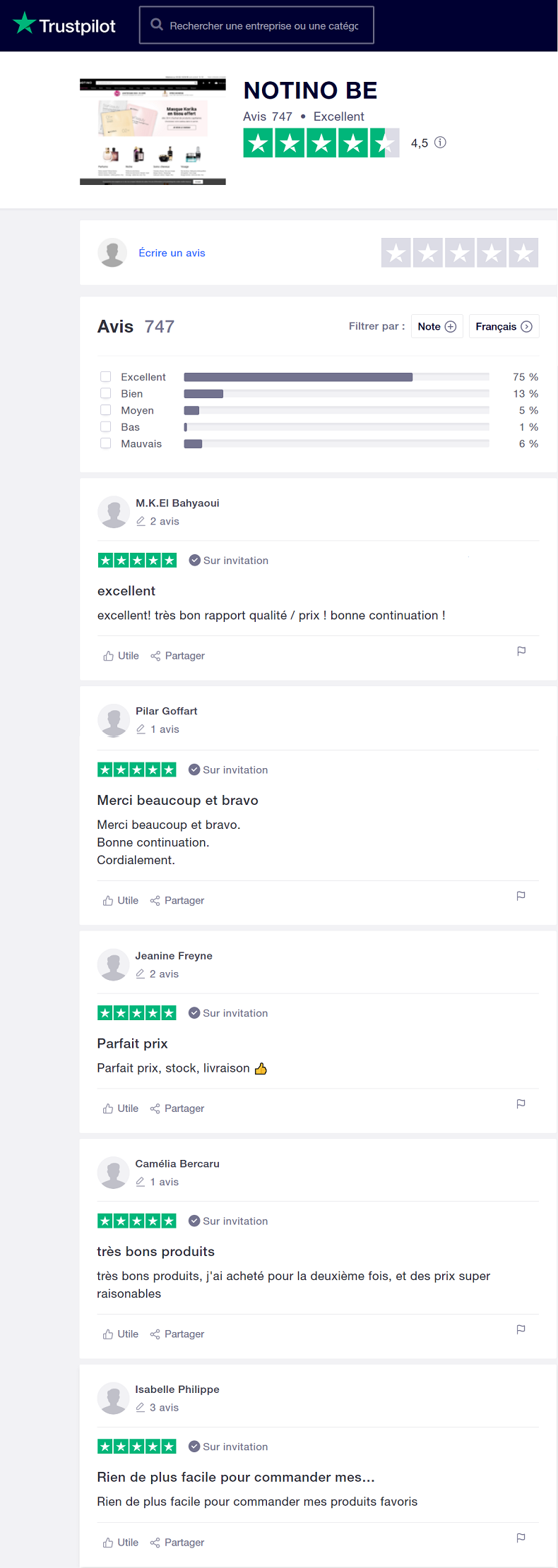 Avis Notino Trustpilot
