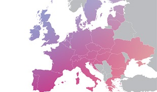 A map of Europe showing the countries where Notino operates in different colors.