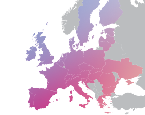 map of Europe with marked countries in which Notino operates