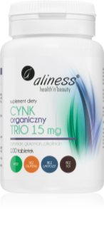 Aliness Cynk organiczny Trio 15mg tabletki dla wsparcia układu odpornościowego, pięknej skóry i paznokci 100 tabletek