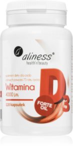 Aliness Witamina D3 4000 IU Forte kapsułki dla prawidłowego funkcjonowania układu odpornościowego, stanu kości, zębów i pracy mięśni 120 caps.