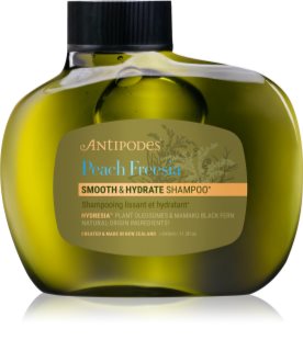 Antipodes Peach Freesia Smooth & Hydrate hydratační šampon pro uhlazení a výživu suchých a nepoddajných vlasů 340 ml
